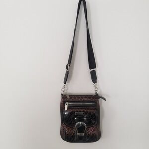 Vittorio Croc Embossed Crossbody Handbag Purse Faux Leather Lined Inner Pockets‎